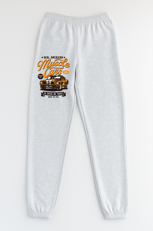 "Muscle cars" Ash Gray French Terry Fleece Sweatpants