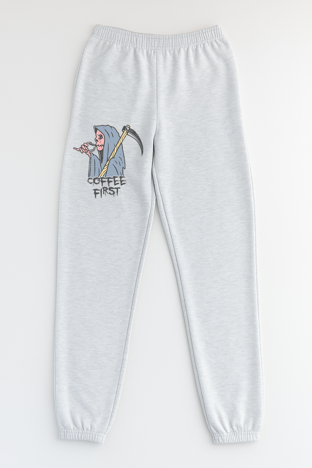 "Coffee First" Ash Gray French Terry Fleece Sweatpants