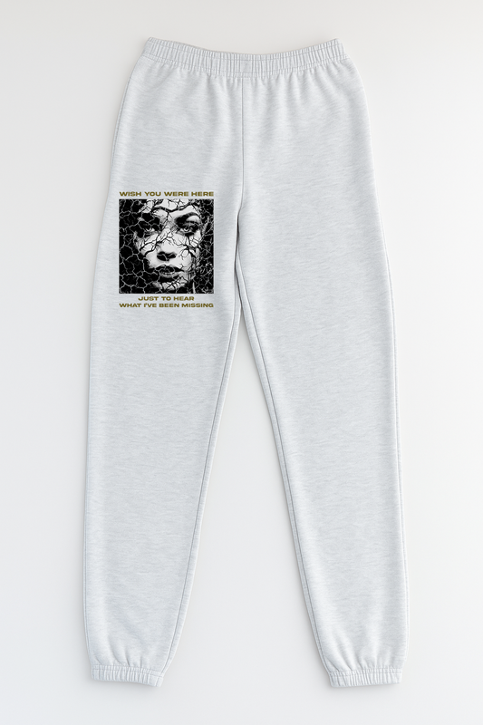 "Missing" Ash Gray French Terry Fleece Sweatpants