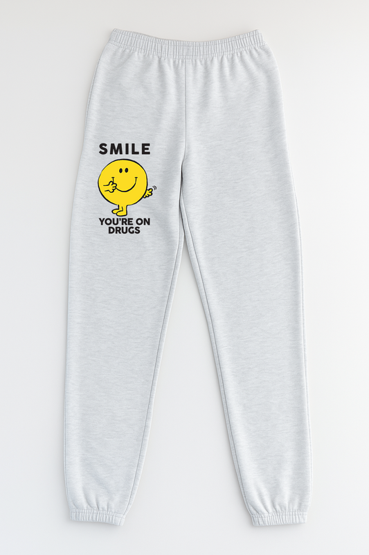 "Smile" Ash Gray French Terry Fleece Sweatpants